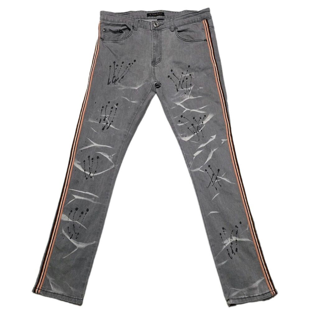 M. Society Men’s 34x32 Jeans Distressed Skinny Fit Side Stripe Paint Splatter